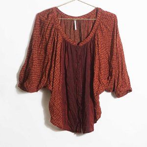 Free People Round Neck Printed Dolman Top in Brown XS